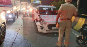 जालंधर के रामा मंडी फ्लाईओवर पर गाडी और मोटरसाइकिल की भयानक टक्कर , भारी जाम